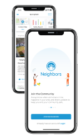 Building Safer Neighborhoods - Neighbors Signup Guide on Cellphone Application.  Photograph of two cell phones