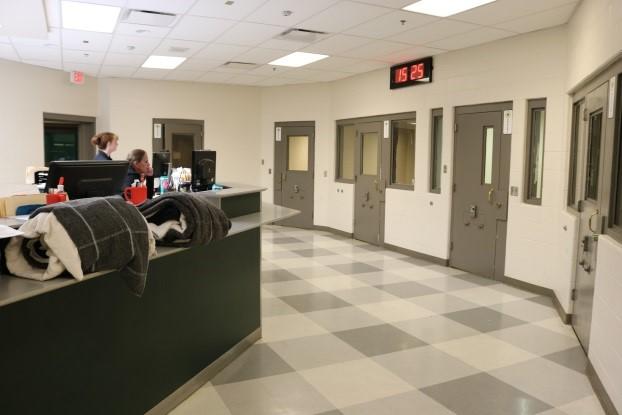 Historical photograph of the control desk in the Detention Facility