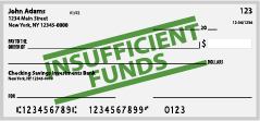 Photograph of bank check with Insufficient Funds stamped on top