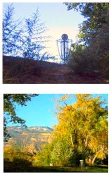 Photograph collage of disc golf courses at local parks