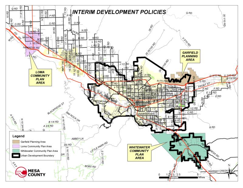 Map of interim development policy overlay areas.