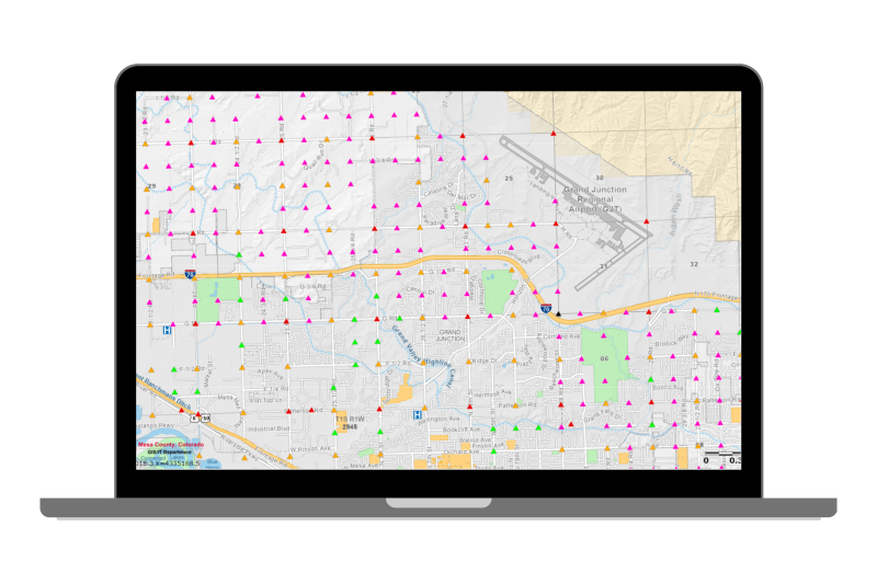 Laptop with a preview of Mesa County Map Viewer SIMS Map.