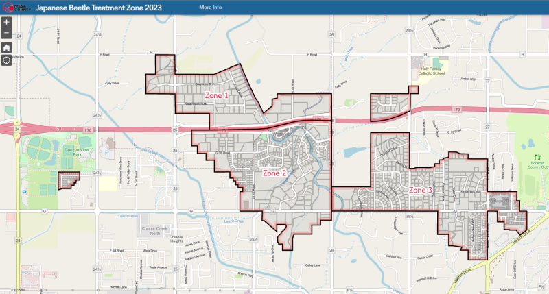 Screenshot of Japanese Beetle Treatment Zone Interactive Map