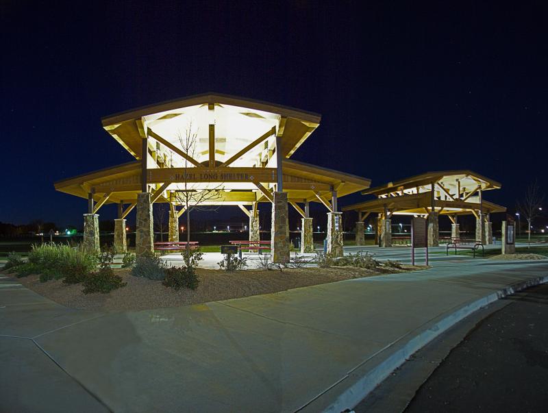 Night view of the gazebo with lights on