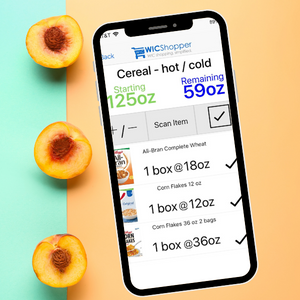 WIC app up on a cell phone with cereal allotment and choices shown