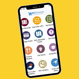 Cellphone with the WIC Shopper App as the screen image 