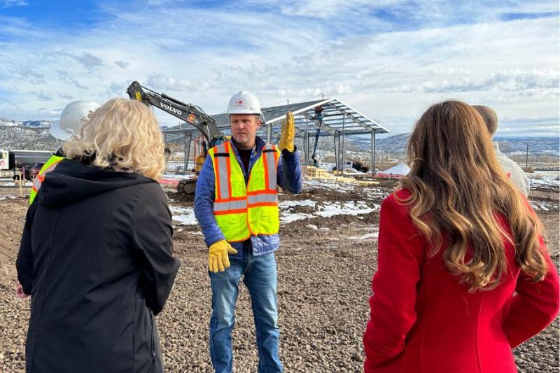 Bobbie Daniel and Janet Rowland tour De Beque Community Center progress. 