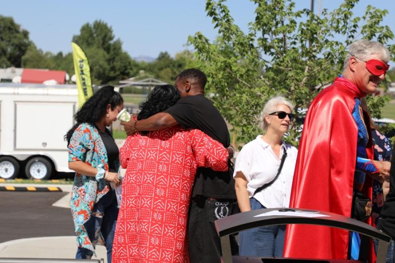 Man and woman hugging. 