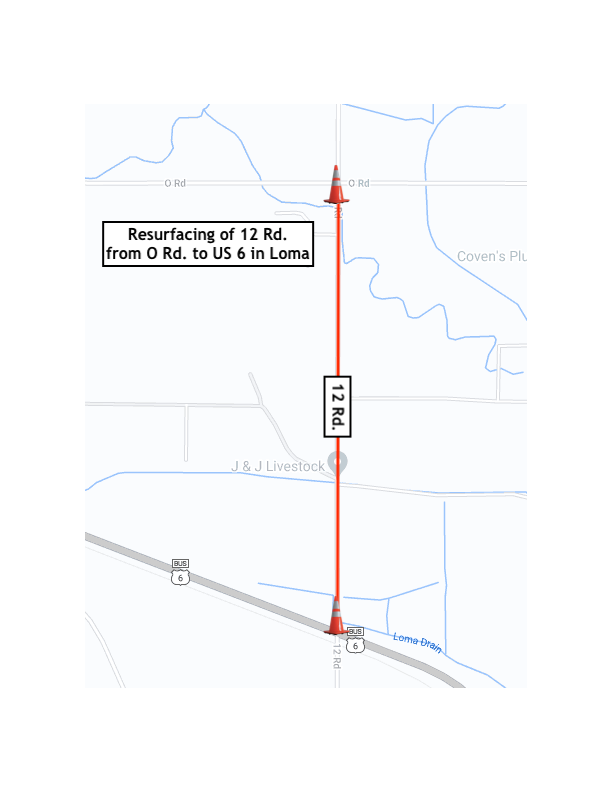 Map of 12 Road, from US 6 to O Road in Loma