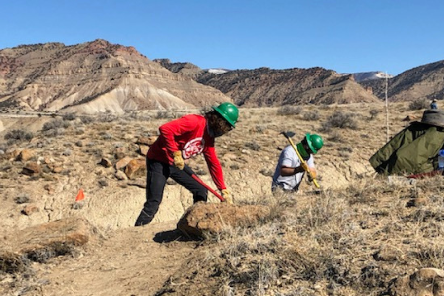 MCPH Trail Crew using tools to build a new trail in the county.