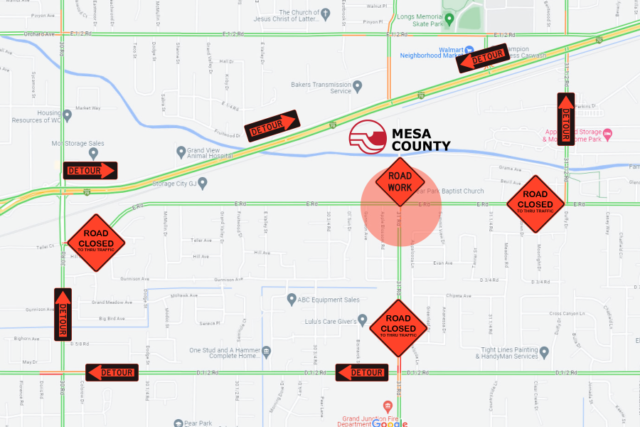 E Road Phase 2B Construction Project Detour Map