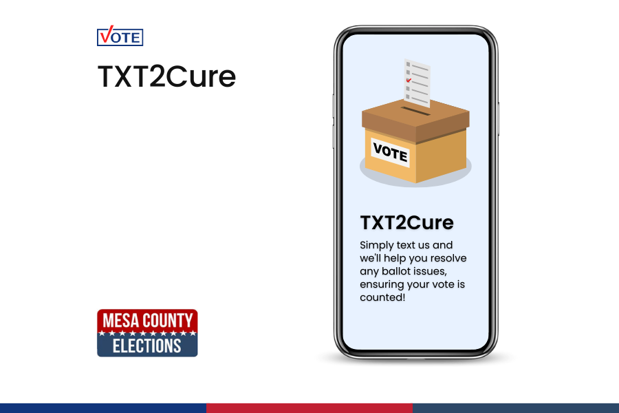 Cell phone displaying voter drop box element and text reading "TXTToCure".