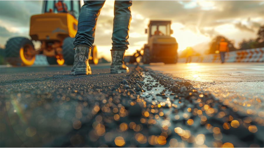 Construction area at sunrise. 