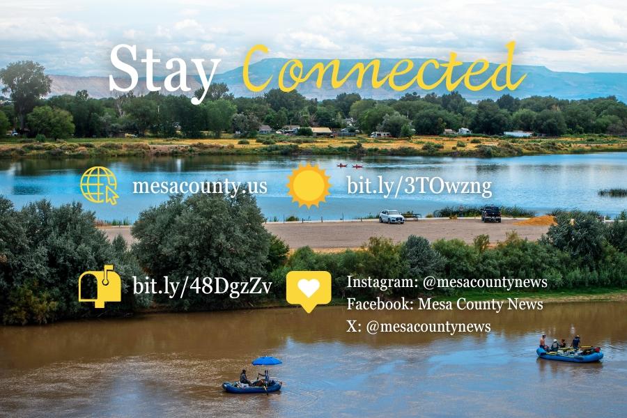 River with yellow elements and text reading, "stay connected."