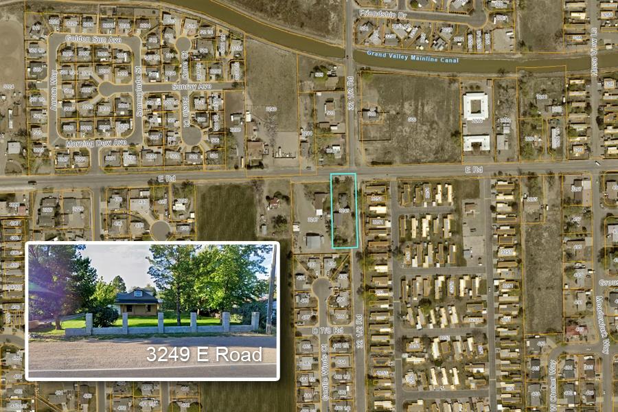 Aerial view map highlighting property located at 3249 E Road.